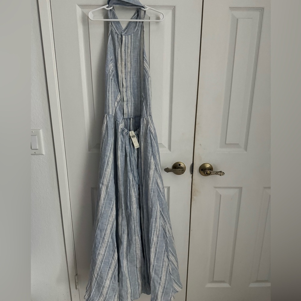 Reformation Light Blue & White Striped Halter Midi Dress - Picture 7 of 7
